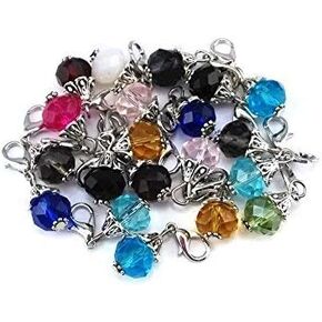 yueton 20pcs Assorted Color Crystal Dangle Charms Pendant with Lobster Clasp Jewelry Making Accessory Fit Floating Locket Charms Necklaces