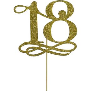 Gold Glitter Number 18 Cake Topper Decoration - Happy 18th Birthday Cake Topper, Cheers to 18 Years Cake Topper, Hello 18 Cake Topper