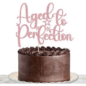 Black Glitter Aged to Perfection Cake Topper, Happy Birthday, Retirement，Engagement Party Decorations Supplies (Aged to Perfection, Golden)