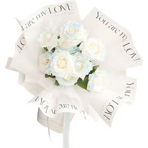 XGOPTS 20 Sheets Flower Wrapping Paper Waterproof Korean Style Letter Printed Floral Bouquet Gift Packaging Paper for Birthday Mother’s Day Easter Valentine's Day Wedding Christmas Holiday Decoration