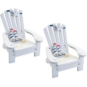 2 PCS Mini Beach Chair الحلي المصنوعة يدويًا مصغرة كراسي شاطئ البحر المتوسطية للديكور الساحلي للمنزل للحمام وشاطئ المنزل الزخرفة