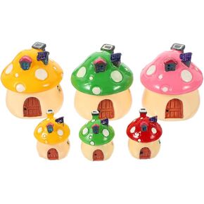 BESPortble 6pcs Mini Mushroom House التماثيل للحديقة الخيالية ، وديكور المناظر الطبيعية الراتنج ، والألوان المتنوعة ، ومثالية ل DIY Bonsai وتزيين المكتب