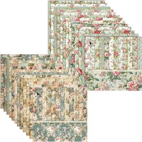 Vintage Floral Scrapbook Paper Pad 48 Sheets Pink Flowers Patterned Cardstock 6 Inches Single-sided Decorative Craft Paper for Card Making Photo Album Journal DIY Craft