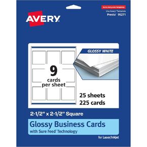 Avery Printable Square Business Cards with Sure Feed Technology, 2.5" x 2.5", Glossy White Cardstock, Print-to-the-Edge, Laser/Inkjet Cards, 90 Total