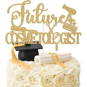 Congrats Cosmetologist Cake Topper, Congrats Barber/I Will Cut You Cake Decor, Class of 2025 Cosmetology School Survivor Graduation Party Decorations Supplies Rose Gold Glitter