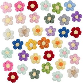 Framendino, 60 Pack Crochet Flower Patches Handmade Flowers Embellishments Cute Sew On Patch Appliques for DIY Clothes Wedding Party Decor Craft 1.6 Inch