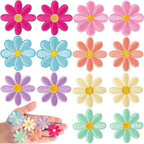14pcs Flower Iron on Patches, Colorful Embroidered Daisy Appliques, Cute Floral Applique Repair Patch Sewing Accessories for Clothing Jeans Jackets Shirts Bags- 7 Colors