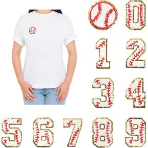12 Pcs Number Iron on Patches, Gold Edges Baseball Patches, DIY Sew On 0-9 Numbers Repair Patches for Hats Shoes Bags Jackets Jeans Clothes
