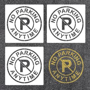 3pcs No Parking Anytime Stencils, Flexible Plastic Letter Stencils Reusable Parking Lot Stencils Parking Lot Paint Templates for Traffic Curb Spray Paint Marking Signs