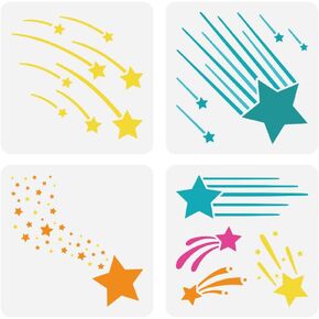 FINGERINSPIRE 4 PCS Falling Stars Painting Stencils 5.9x5.9 inch Large Meteors Lines Pattern Drawing Templates Plastic PET Star Stencils for Painting Fantasy Theme Template for Wall Furniture Decor