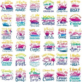 Gilprop 36 PCS Cruise Ship On Transfer Patches Savigation Iron on Vinyl Secals Boat DTF جاهز للضغط على حرفي نقل الحرارة فينيل DIY لحقيبة الملابس TIRT BAENS