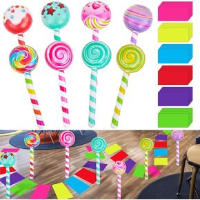 56 PCS Candy Party Decorations تشمل ملصقات أرضية ملونة PVC PVC ومسلسلات كبيرة من البالونات عيد ميلاد مصاصة على شكل حلوى لحفل زخرفة الحفلات.