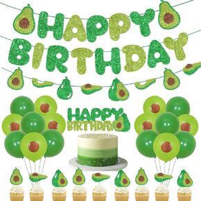 لوازم زخارف حفلة عيد ميلاد الأفوكادو مع Glitter Avocado عيد ميلاد Garland Banner Banner Topper Let's Avocado مجموعة لأفوكادو استحمام عيد ميلاد لوازم حفلة عيد ميلاد الأفوكادو