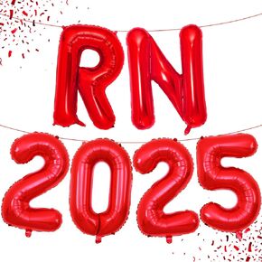RN 2025 Balloons Banner Gold 16 Inch Foil Letter Nurse Balloons Graduation Decorations 2025 Congrats Nurse Balloons for Nursing Graduation Party Supplies
