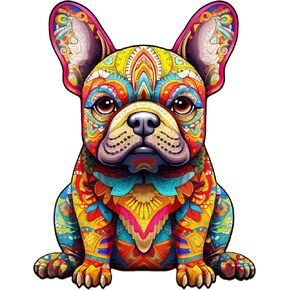Wooden Puzzles for Adults, French Bulldog (M-180pcs) Wooden Jigsaw Puzzles Kids, Unique Shaped Animal Wood Puzzles Adults Family Game Birthday Gifts 11.8 * 9in