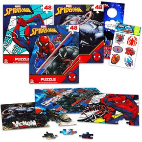 Marvel Spider-Man Jigsaw Puzzle Mega Bundle ~ 3 Marvel Spiderman Buzzles for Kids | يضم Spiderman و Venom Jigsaw Puzzle والمزيد مع الوشم (ألعاب Spiderman والألعاب)