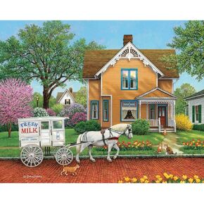 Bits and Pieces – 300 Piece Jigsaw Puzzle for Adults – The Next Stop - Classic Milkman Delivery Jigsaw Puzzle by Artist John Sloane, Completed Puzzle Size: 18" x 24"