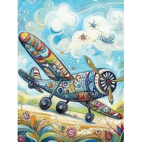 HMDIIMGE Plane Work Diamond Painting Kits for Adults, Airplane 5D DIY Diamond Art Kits Full Drill Diamond for Gift Wall Decor Gem Arts 12x16 Inch