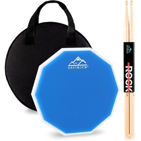 EASTROCK Practice Drum Pad With Stand, 11 Inches Double Sided Slient Silicone Drum Practice Pad, Silicone Dumb Drum with Drum Stand, White+Black
