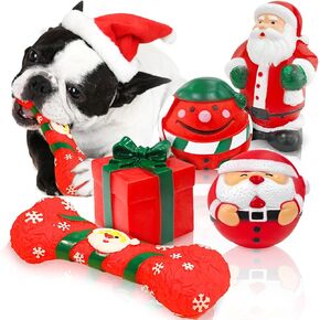 Baemjk 5 PCS Cute Xmas Dog Toy Set - تفاعلية ألعاب مضغ الصراخ للكلاب الصغيرة - سانتا كلوز عيد الميلاد