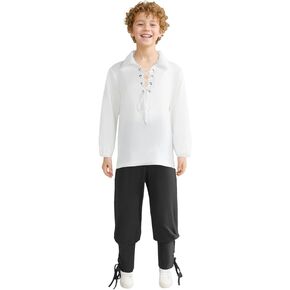 Boys Medieval Renaissance Pirate Pants Shirt Set Kids Viking Costume for Halloween Party Cosplay in Kuwait