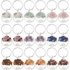 chgcraft 18pcs 9colors شجرة الحياة مفتاحية مفتاحية الكريستال الكريستال الحجر المصنوع يدويًا DIY keychain مع حلقات مفتاح مقسمة من الفولاذ المقاوم للصدأ لـ DIY Lucky Bag Charms Keyring