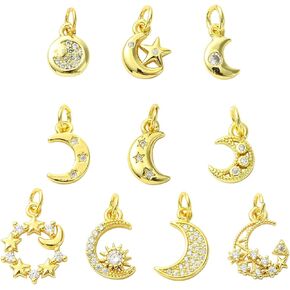 Kitbeads 10pcs Moon Moon Cubic Zirconia Charms Brass Crescent Charms 18K Gold Gold Platial Moon Star CZ CZ for Jewelry Making Making Actor Marrings Bulk