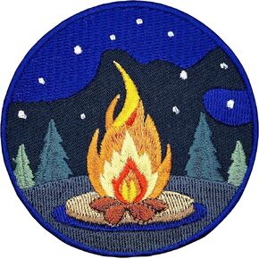 Campfire Iron On Patch - Embroidered Nature Camp Traveler Boy Girl Scout Camping Applique Appliques Iron On Sew On Patches for Clothing, Jeans, Hat, Backpacks, Clothes, Hats, Jackets (Size, 3")