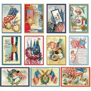 Vintage Patriotic Greeting Cards 33 Packs Retro America Memorial Day Scene Card Bulk with Envelopes Stickers 4th of July Blank Note Cards for Independence Day Veterans Day Supplies