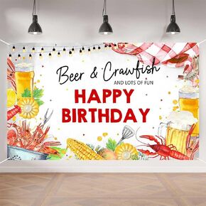 Aperturee Beer Crawfish Birthday Banner 70.8 "x43.3" ، crawfish boil عيد ميلاد سعيد خلفية المأكولات البحرية الإمدادات الإمداد صور بوث استوديو الدعائم.