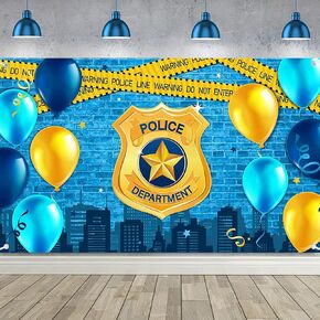 Police خلفية الشرطة موضوع زخارف عيد ميلاد سعيد حفلة الشرطة شارة جدار الطوب الأزرق