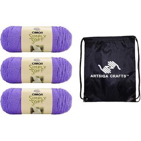 Caron Simply Soft Brites Grape H9700B-9610 (3-Skeins - Same Dye Lot) Worsted Medium #4 Acrylic Yarn for Crocheting and Knitting with Project Bag
