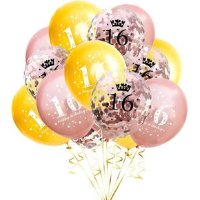 16th birthday balloons-Sweet 16 birthday balloons-16th birthday party decorations-Happy 16th birthday balloons-16th birthday balloons bouquet-16th birthday celebration balloons (Gold-Rose gold)