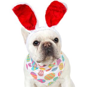 Cooomour 2PCS Dog Easter Costume Cute Pet Bunny Hat and Dogs Easter Eggs Bandanas for Small Dog or Cat Easter Headband (One)