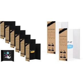 HAUTOCO 6 Pcs Medium Black Trifold Poster Board 26'' x 15.74'' and 2 Pack 36'' x 48'' Large White Trifold Poster Board for Science Fairs, School Projects