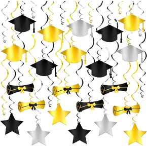 KatchOn, Black and Gold Graduation Hanging Swirls - Pack of 47 | Hanging Graduation Decorations 2025, Graduation Ceiling Decorations, Graduation Cap Decorations | Graduation Party Supplies