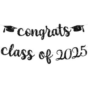 Beishida Silver Congrats Grad Glitter Banner (no-diy) ، 2025 Glitter Graduation Banners Decorations ، Grad Congrats Class of 2025 Party Form