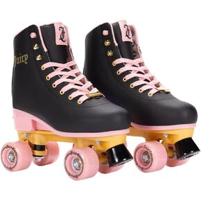 Juicy Couture Girls Rink Rink Skates Black Quad Roller Skates for Girls Classic High-Top Design for Indoor أو Outdoor Derby و Derby (أحجام قابلة للتعديل)