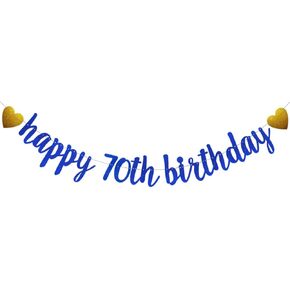 Sunbetterland Blue Glitter Happy 70th Banner ، Pre-Strung ، Supplies Man 70th Party Party Supplies ، عيد ميلاد سعيد 70