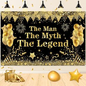 The Man the Myth The Legend Decorations Backdrop Banner ، Black Gold Gliter Bright Party Party Banner for Men Dad Backdrop Backdrop for Retirement Bachelor Party Supplies