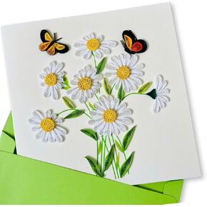 Quilling Cards, handmade card, quilled cards with Dedicated Paper Handmade Art for all occasions: Mother's day, Father's day, Birthday... daisy bouquet (With butterflies)