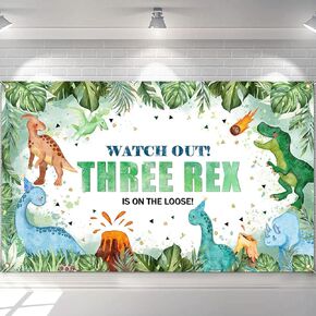 Mocsicka Dinosaur Three-rex Birthday Backdrop for Boy Happy 3rd Birthday Background 3 Years Old Party Decorations Supplies Banner Photo Shoot Studio Props