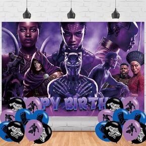 Panther of Black Birthday Backdrop,Panther of Black Banner Poster for Panther Theme Party Decorations Hero Birthday Supplies Background Studio Shoot Photo Props