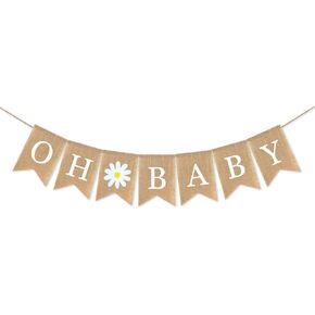 Burlap Oh Baby Sign for Baby Shower Decorations.Daisy Themed Gender Neutral Baby Shower Decorations.Ideal for Boy, Girl Reveal Party & Welcome Baby Sign Garland Backdrop Decoration