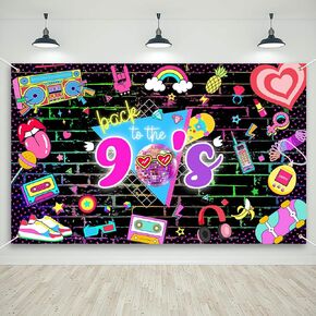 Mocsicka 90s Birthday Party Banner Back to 90's Rock and Roll Banner Backdrop 1990s Party Decorations Retro Rocking Backdrop for 90s Party, 70.8 x 43.3 Inch (70.2x43.3 inch, Pink)