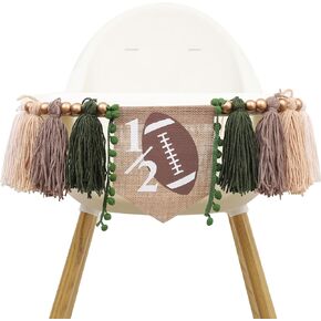 Football 1st Birthday High Chair Tassel Banner - First Year Down Boys Birthday Decorations,Number 1 Football Garland,Football Themed Highchair Banner Photo Props,Sports Cake Smash Party Decorations (Football 1/2 Birthday)