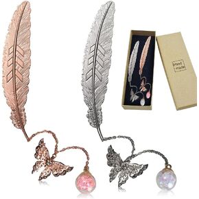 2 PCS Feather Bookmarks with Butterfly Tassel, Metal Bookmarks for Women, Cute Book Marks for Reading, Gifts for Readers Book Lovers Women Girls Teachers