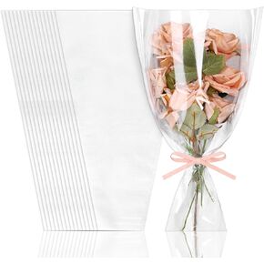 Whaline 50pcs Flower Kraft Wrapp Acts Day's Mother Ploral Bouquet Cellophane Sleeves Large White Platist Plating Supplies للتخرج الذكرى السنوية ، 3.4 × 11 × 17.7 بوصة