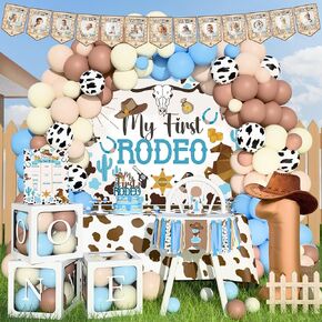 Cowboy 1st Birthday Decorations My First Rodeo Birthday Party Supplies Décor Western Cowboy First Backdrop Balloon Arch Boxes Number 1 High Chair Cowboy Banner for Cow First Rodeo Party Boy Decoration