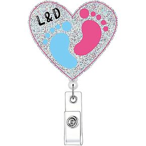 L&D Nurse ID Badge Reel Holder Retractable - Alligator Clip for Nursing, Rose Cute Labor and Delivery Nurse Acrylic Name Tag Reels Hospital Student Work Accessories